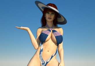 Картинка 3д+графика люди+ people девушка шляпа фон взгляд