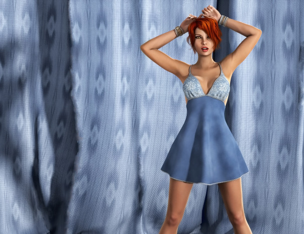 Обои картинки фото 3д графика, люди , people, рыжая, фон, взгляд, девушка