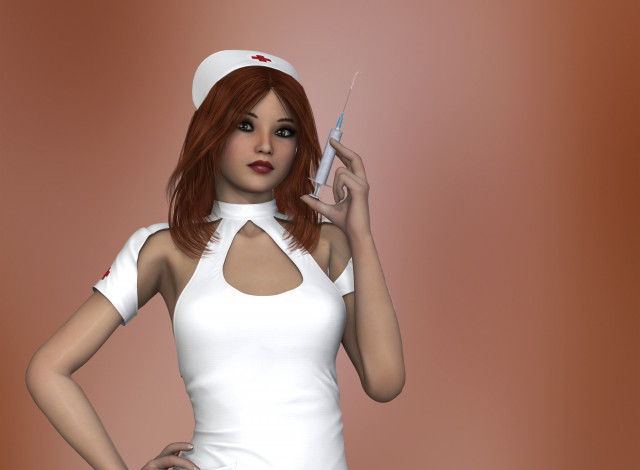 Обои картинки фото 3д графика, люди , people, медсестра, фон, взгляд, девушка