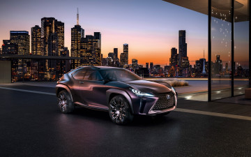 Картинка автомобили lexus ux concept город здания дома лексус темный огни