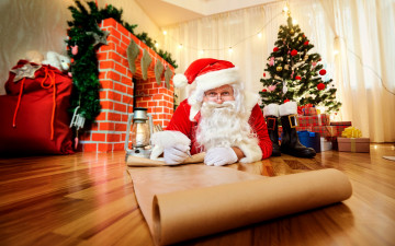 Картинка праздничные дед+мороз +санта+клаус санта-клаус занавески дед мороз борода гирлянда праздник бумага ёлка игрушки свиток новый год носки шуба сапоги красная лампа шапка коробки рождество мешок керосинка очки камин лежит