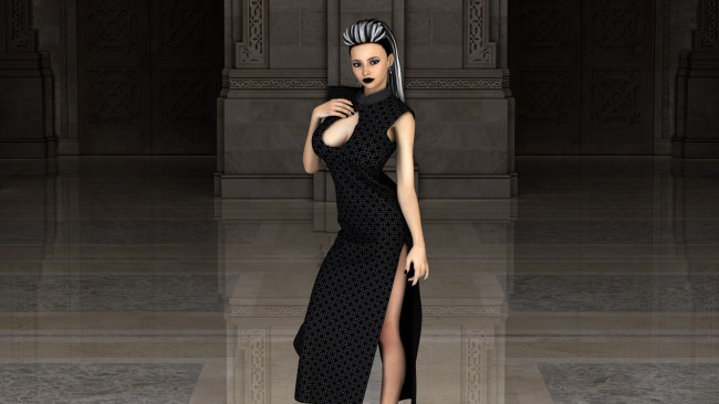 Обои картинки фото 3д графика, люди , people, девушка, фон, взгляд, платье