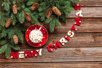 Картинка праздничные ёлки ёлка ветки шишки блюдце чашка сахар