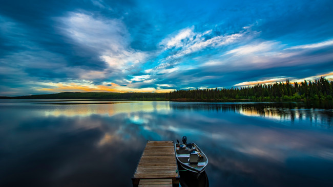 Обои картинки фото корабли, моторные лодки, озеро, закат, лодка, моторная