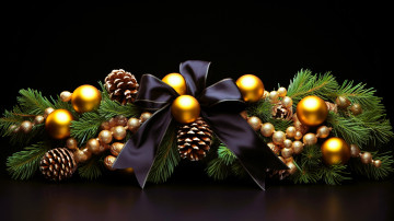 Картинка праздничные украшения ёлка ветка бусины шишки бант
