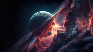 Картинка космос арт планета спутник туманности