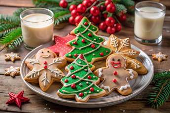 Картинка 3д+графика праздники+ holidays стаканы молоко пряники