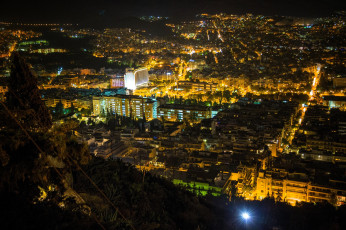 обоя города, афины , греция, дома, здания, панорама, огни, ночь