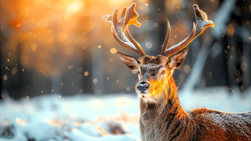 Картинка 3д+графика животные+ animals олень снег зима свет