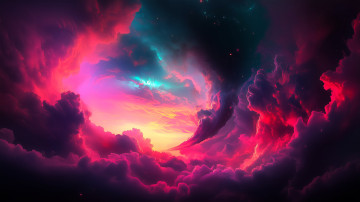 обоя рисованное, природа, небо, тучи, закат, цвета