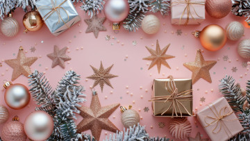 Картинка 3д+графика праздники+ holidays шарики звездочки подарки