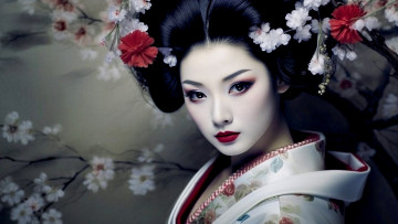 обоя разное, компьютерный дизайн, гейша