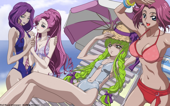 Обои картинки фото аниме, code, geass, girls, green, hairs