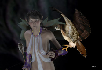 Картинка 3д графика elves эльфы девушка эльфийка орел