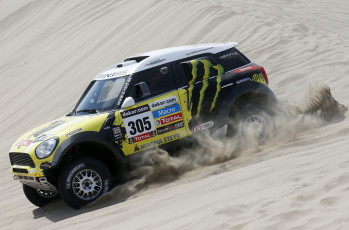 Картинка спорт авторалли mini cooper соревнования dakar x-raid rally желтый гонка мини купер