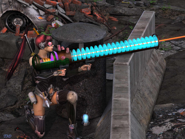 Обои картинки фото 3д, графика, fantasy, фантазия, оружие, девушка