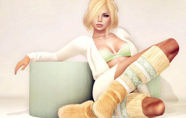 Обои картинки фото 3д, графика, people, люди, гетры, блондинка