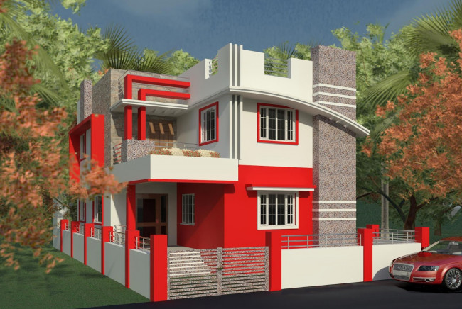 Обои картинки фото 3д, графика, architecture, архитектура, коттедж, машина, деревья