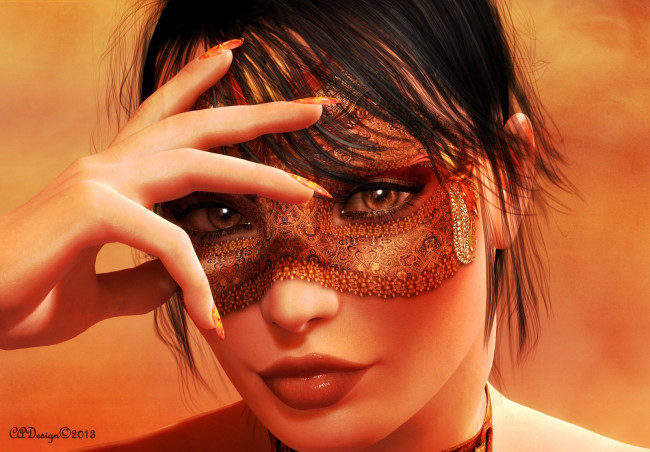 Обои картинки фото 3д, графика, portraits, портрет, маска, девушка