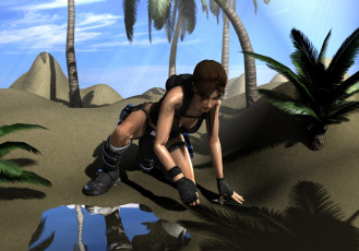 Картинка 3д+графика people+ люди пальмы вода девушка