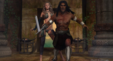 Картинка 3д+графика fantasy+ фантазия меч мужчина девушка