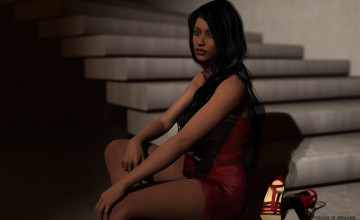 Картинка 3д+графика people+ люди девушка лесница взгляд