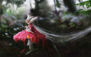 Картинка фэнтези феи мухомор