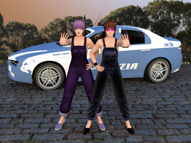 Обои картинки фото 3д графика, anime , аниме, девушки, автомобиль