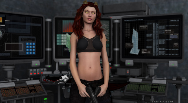 Обои картинки фото 3д графика, fantasy , фантазия, девушка, оружие