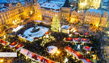 Картинка города прага+ Чехия дома здания огни площадь праздник толпа люди
