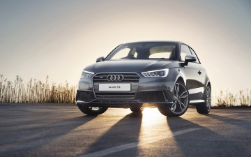 Картинка автомобили audi s1 ауди серебристый трава лучи дорога шоссе