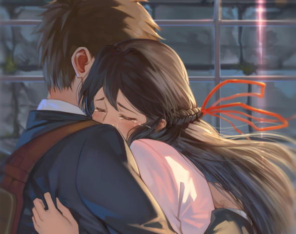 Обои картинки фото аниме, kimi no na wa, miyamizu, mitsuha, tachibana, taki, kimi, no, na, wa, арт, таки, парень, девушка, твоё, имя, митсуха