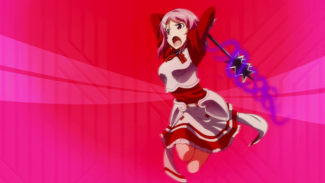 Обои картинки фото аниме, sword art online, девушка, взгляд, фон