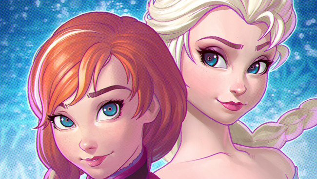 Обои картинки фото рисованное, кино, лицо, frozen, фильм, красота, elsa, девушки, disney, art, anna