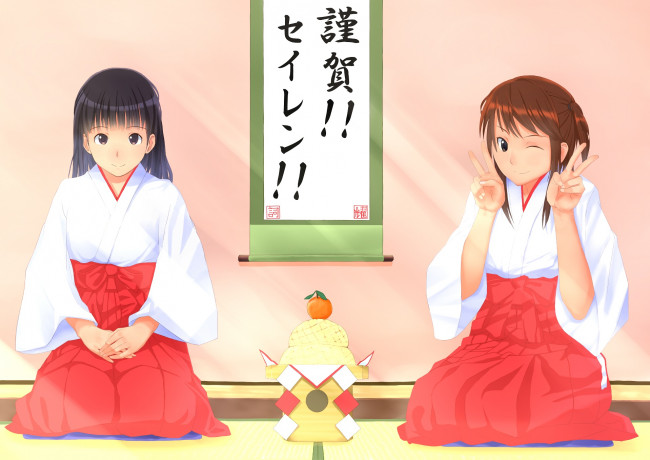 Обои картинки фото аниме, unknown,  другое, фон, взгляд, девушки