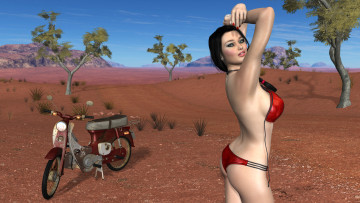 Картинка 3д+графика люди-авто мото+ people-+car+ +moto девушка взгляд фон