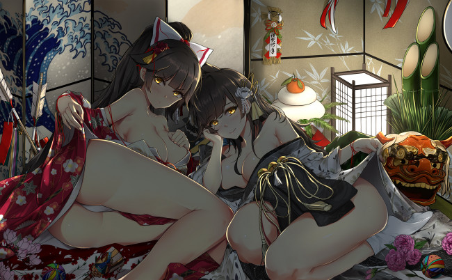 Обои картинки фото аниме, unknown,  другое , фон, девушки, взгляд