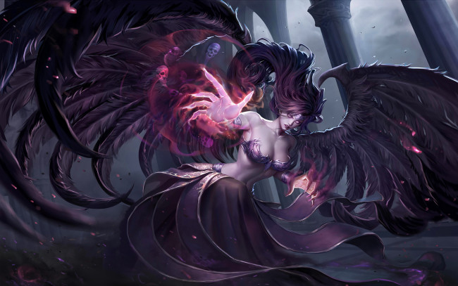 Обои картинки фото фэнтези, демоны, взгляд, девушка, фон