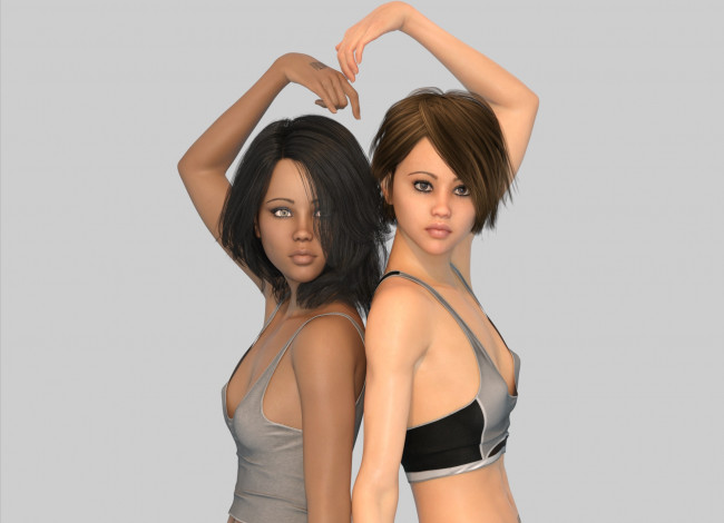 Обои картинки фото 3д графика, люди , people, девушки, взгляд, фон