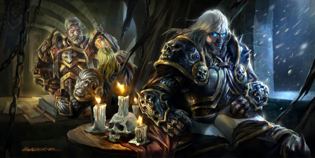 Обои картинки фото видео игры, world of warcraft, персонажи, книги, свечи, череп