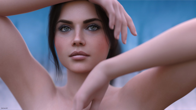 Обои картинки фото 3д графика, портрет , portraits, девушка, фон, взгляд