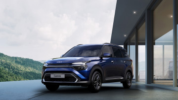 Картинка автомобили kia carens кроссовер синий здание