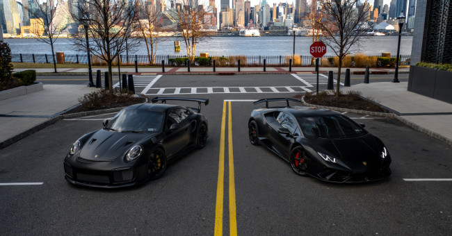 Обои картинки фото автомобили, разные вместе, lamborghini, 911, porsche, black, 991, turbo, s, vag, performante, huracan, duet