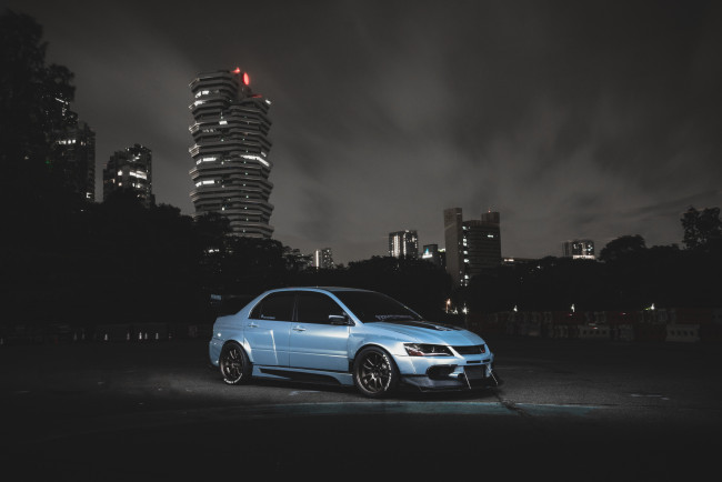 Обои картинки фото автомобили, mitsubishi, blue, lancer, evolution, ix