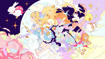 Картинка аниме животные +существа девушка вещи кролик цветы