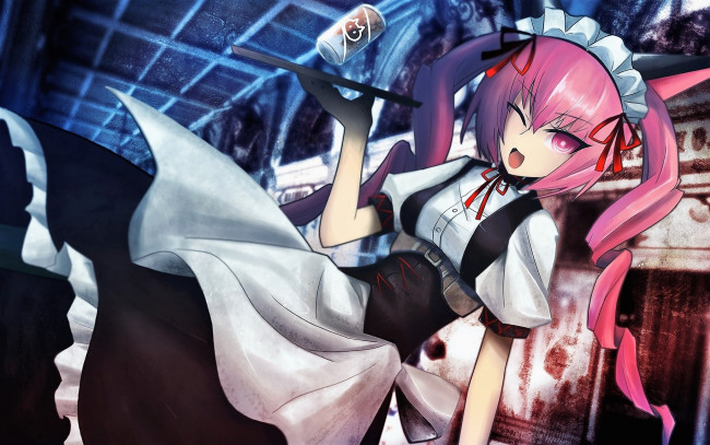 Обои картинки фото аниме, steins, gate, девушка, форма, поднос, банка