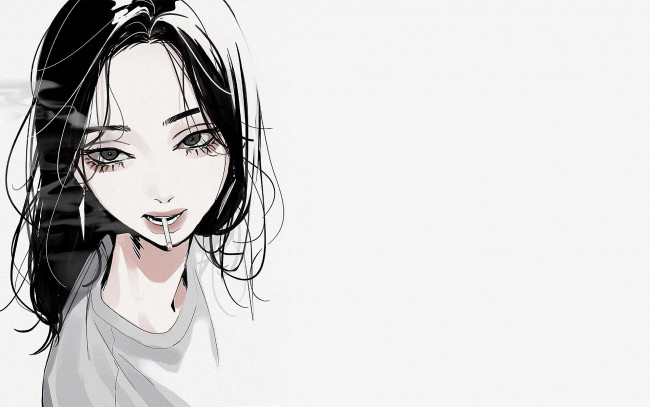 Обои картинки фото аниме, unknown,  другое , девушка, лицо, сигарета