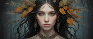 Картинка комп +дизайн разное компьютерный+дизайн девушка арт волосы ветки листья взгляд