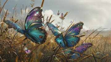 Картинка 3д+графика животные+ animals трава бабочки пара арт