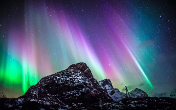 обоя природа, северное сияние, горы, снег, северное, сияние